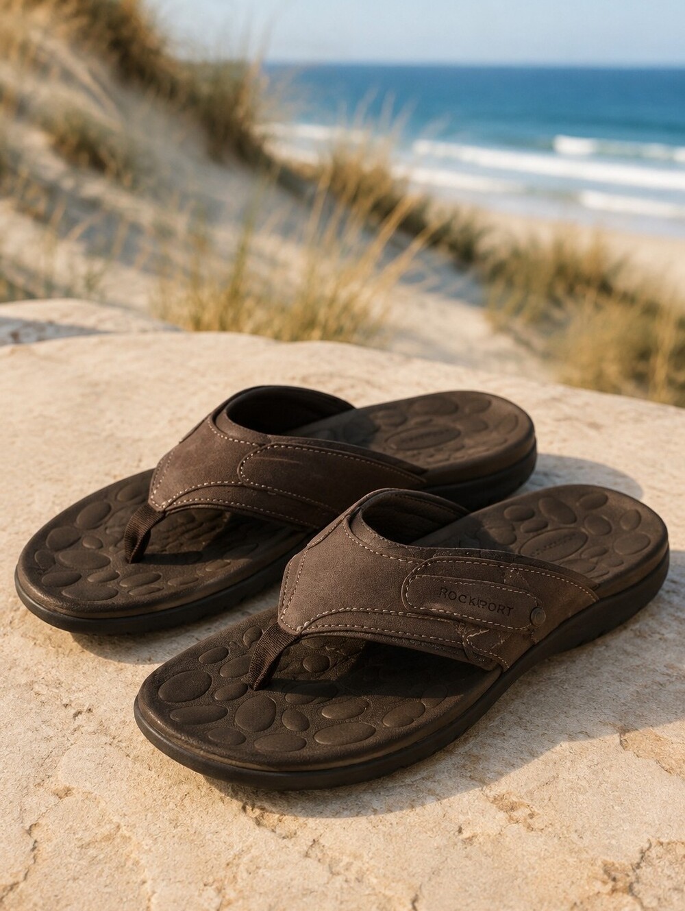 Rockport Mens Brown Comfort Toe-Post Sandals
